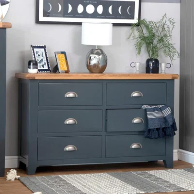 Chiltern Oak Furniture Hampshire Blue Painted Oak Chest of 6 Drawers