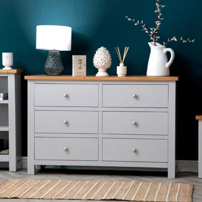 Chiltern Oak Furniture Salisbury Grey Painted Oak Chest of 6 Drawers