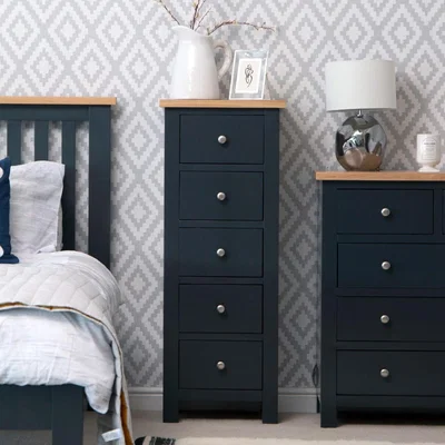 Chiltern Oak Furniture Salisbury Blue Painted Oak 5 Drawer Tallboy