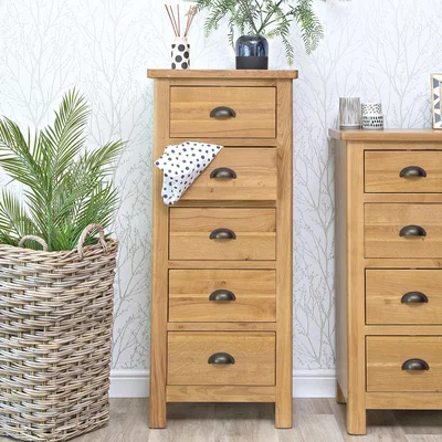 Chiltern Oak Furniture Rutland Oak 5 Drawer Tallboy