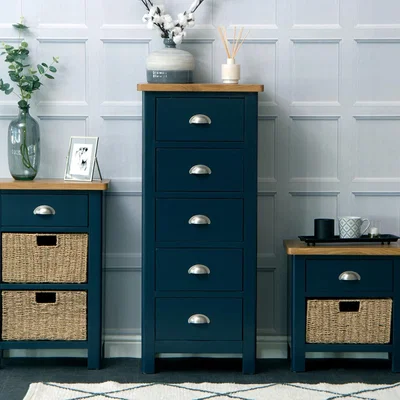 Chiltern Oak Furniture Rutland Blue Painted Oak 5 Drawer Tallboy