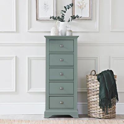 Chiltern Oak Furniture Banbury Sage Green Painted 5 Drawer Tallboy