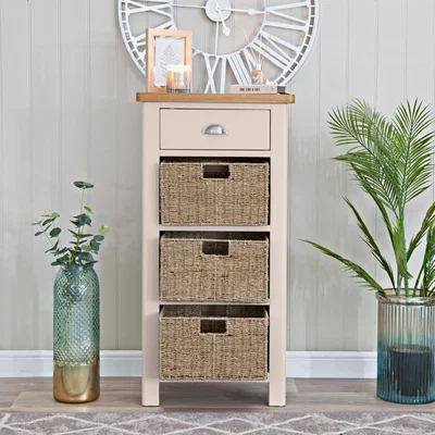 Chiltern Oak Furniture Rutland Painted Oak 1 Drawer 3 Wicker Basket Cabinet