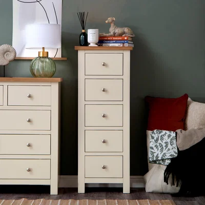 Chiltern Oak Furniture Salisbury Ivory Painted Oak 5 Drawer Tallboy