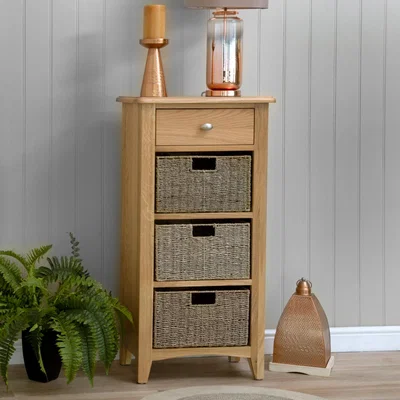Chiltern Oak Furniture Gloucester Oak 1 Drawer 3 Wicker Basket Cabinet