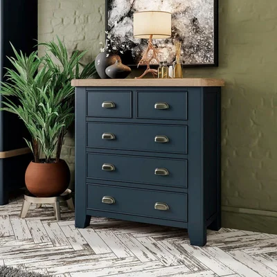 Chiltern Oak Furniture Wessex Smoked Oak Blue Painted 2 Over 3 Chest