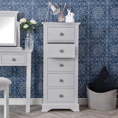Chiltern Oak Furniture Banbury Grey Painted 5 Drawer Tallboy