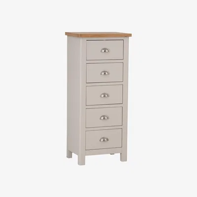 Chiltern Oak Furniture Rutland Painted Oak 5 Drawer Tallboy