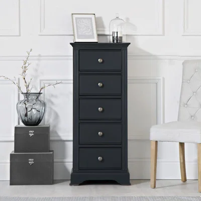 Chiltern Oak Furniture Banbury Midnight Grey Painted 5 Drawer Tallboy
