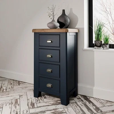 Chiltern Oak Furniture Wessex Smoked Oak Blue Painted 4 Drawer Tallboy
