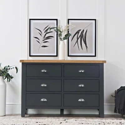 Chiltern Oak Furniture Suffolk Midnight Grey Painted Oak Chest of 6 Drawers