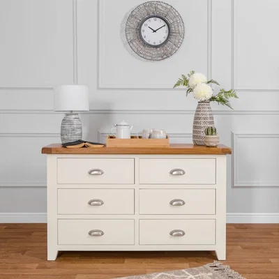 Chiltern Oak Furniture Hampshire Ivory Painted Oak Chest of 6 Drawers