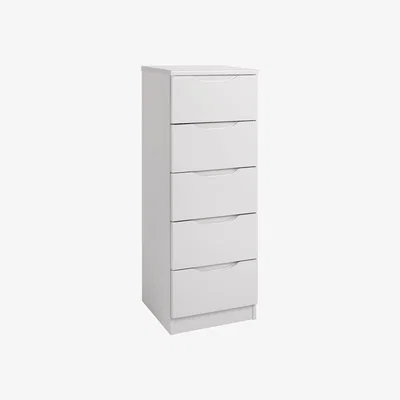 Dunelm Legato Light Grey Gloss 5 Drawer Tallboy Cream