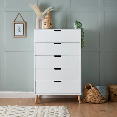 Dunelm Obaby Maya Tall 5 Drawer Chest, White White