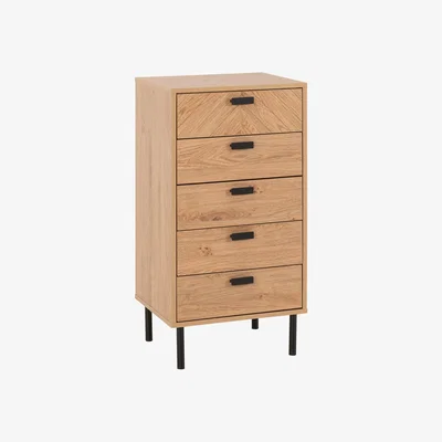 Dunelm Barker 5 Drawer Narrow Chest, Oak Effect Oak