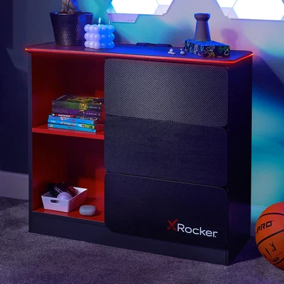 Dunelm X Rocker Black Carbon Tek Chest of Drawers with Neo Fibre LED Black