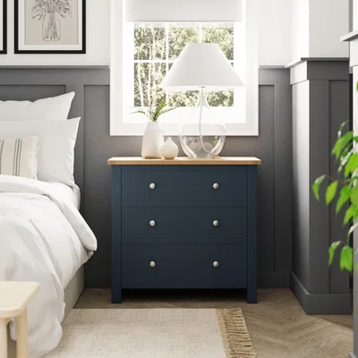 Dunelm Bromley 3 Drawer Chest, Oak Navy Blue