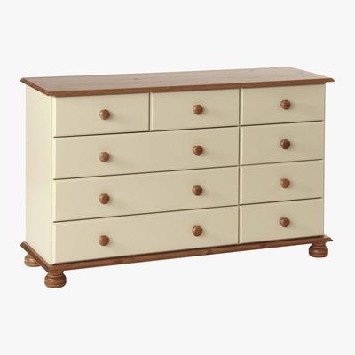 Dunelm Odense Cream 9 Drawer Chest Cream/Brown