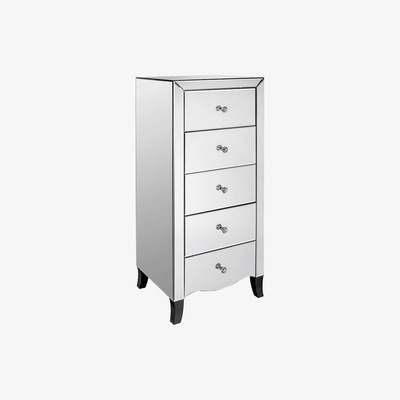 Dunelm Valentina Mirrored 5 Drawer Chest Silver