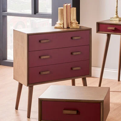 Dunelm Pacific Klee 3 Drawer Chest, Pine Red