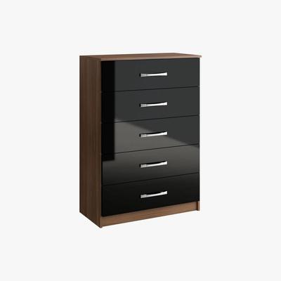 Dunelm Lynx Walnut and Black 5 Drawer Chest Black