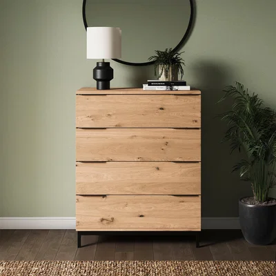 Dunelm Reynolds 4 Drawer Chest Rustic Oak Effect