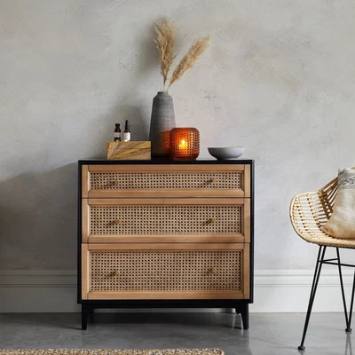 Dunelm Franco 3 Drawer Chest, Black Black/Brown
