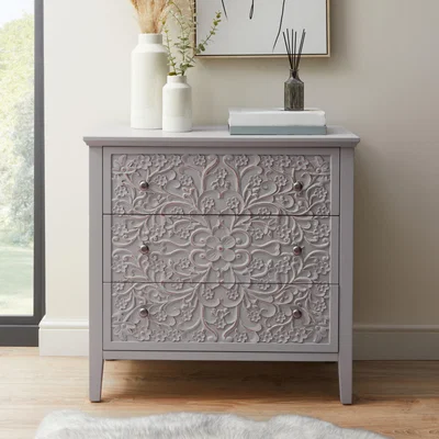 Dunelm Josie Floral 3 Drawer Chest Grey