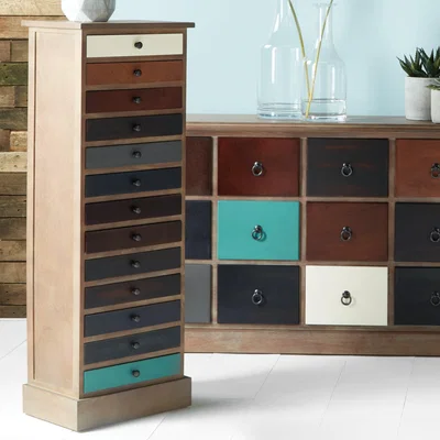 Dunelm Pacific Loft 13 Drawer Chest, Pine Loft Dark Drawers