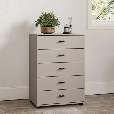 Dunelm Kahla Matt Small 5 Drawer Chest Pebble