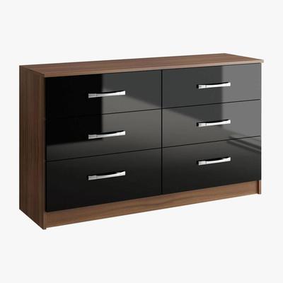 Dunelm Lynx Walnut and Black 6 Drawer Chest Black