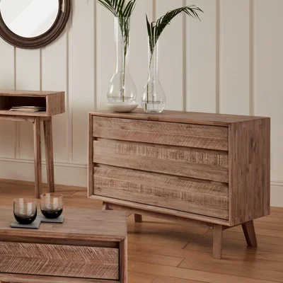 Dunelm Pacific Kalmar 3 Drawer Chest, Natural Acacia Natural