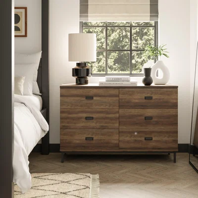 Dunelm Fulton 6 Drawer Chest, Pine Effect Brown