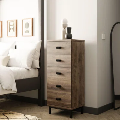 Dunelm Fulton Tall 5 Drawer Chest, Pine Effect Brown