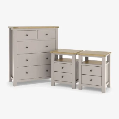 Dunelm Olney Stone 5 Drawer Chest and Bedside Tables Bundle