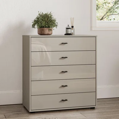 Dunelm Kahla Glass Fronted Large 5 Drawer Chest Pebble