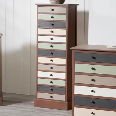 Dunelm Pacific Loft 13 Drawer Chest, Pine Loft Pastel Drawers