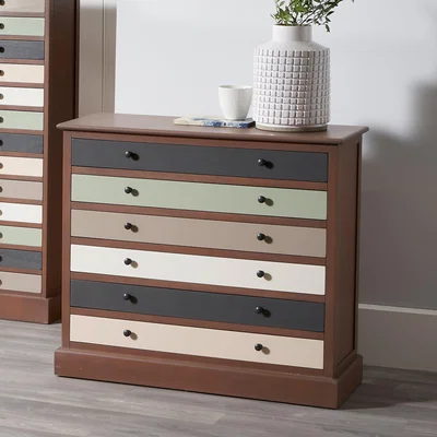 Dunelm Pacific Loft 6 Drawer Chest, Pine Loft Pastel Drawers