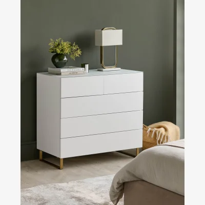 Danetti Benton White Chest Of Drawers With Brass Legs
