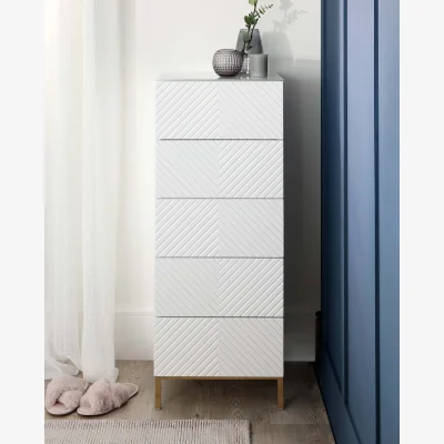 Danetti Noah White Gloss Tallboy With Brass Legs