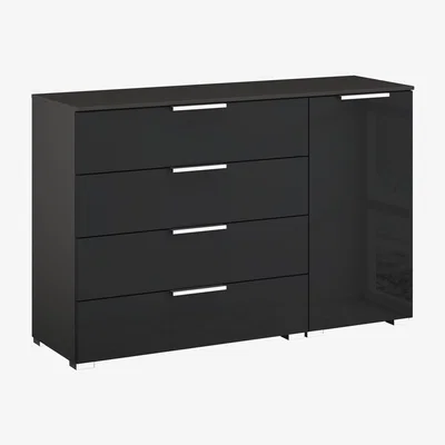 Furniture Village Rauch - Formes Glass 4 Drawer 1 Door Chest - Black