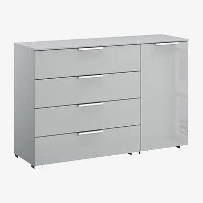 Furniture Village Rauch - Formes Glass 4 Drawer 1 Door Chest - Grey