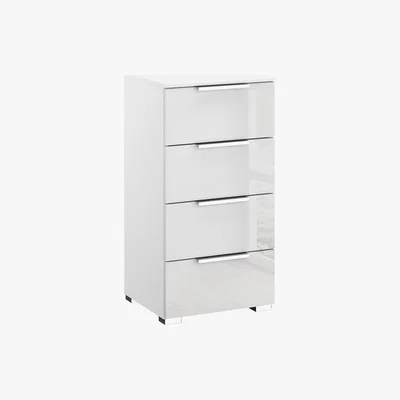 Furniture Village Rauch - Formes Glass 4 Drawer Narrow Chest - White