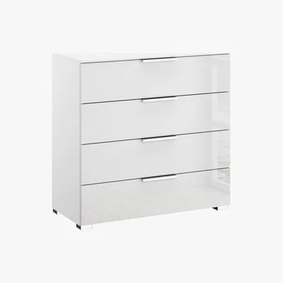 Furniture Village Rauch - Formes Glass 4 Drawer Wide Chest - White
