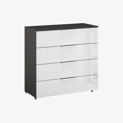 Furniture Village Rauch - Formes Glass 4 Drawer Wide Chest - White