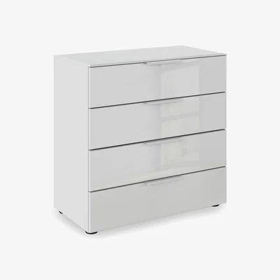 Furniture Village Rauch - Haven 80cm 4 Drawer Décor Chest with Glass Front - Silk Grey/Silk Grey Front