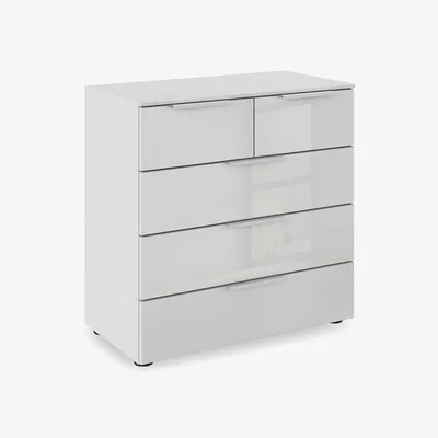 Furniture Village Rauch - Haven 3+2 Drawer Décor Chest with Glass Front - Silk Grey/Silk Grey Front