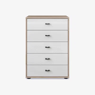Furniture Village Wiemann - Dallas 60cm 5 Drawer Glass Chest - Oak and White