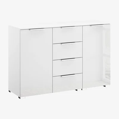 Furniture Village Rauch - Formes Glass 4 Drawer 2 Door Chest - White