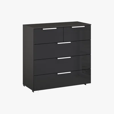 Furniture Village Rauch - Formes Glass 5 Drawer Chest - Black